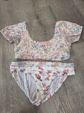 Maaji Free Spirit Lolita Bubble Sleeve Reversible Swimsuit Bikini Size 12 girls